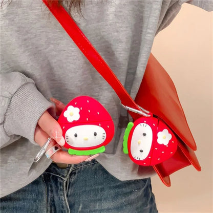 For AirPods Pro 2 / AirPods Pro Earphone Cover Cartoon Strawberry Shape Silicone Case Sleeve with Buckle