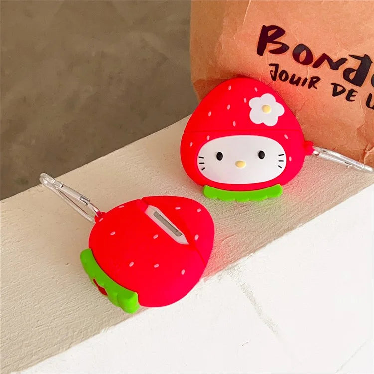 For AirPods Pro 2 / AirPods Pro Earphone Cover Cartoon Strawberry Shape Silicone Case Sleeve with Buckle