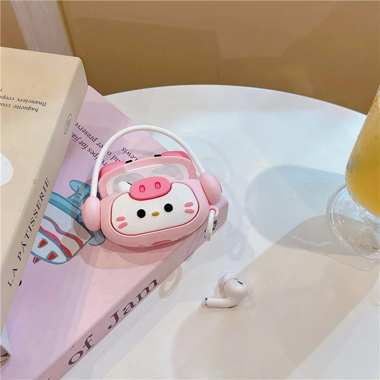 For AirPods Pro / Pro 2 Cartoon Kitty Bluetooth Earphone Cover Soft Silicone Case with Hanging Buckle