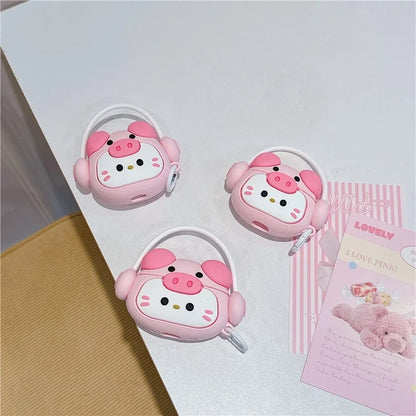 For Apple Airpods 3 Cartoon Kitty Bluetooth Earphone Cover Soft Silicone Case with Hanging Buckle