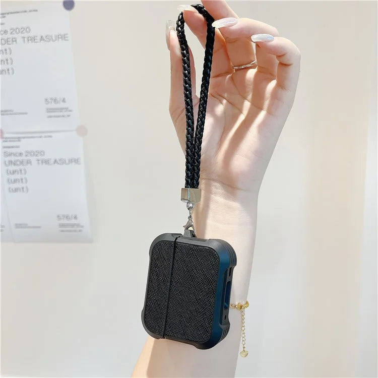 For AirPods Pro 2 / AirPods Pro Bluetooth Earphone Cover Leather Texture TPU Anti-Drop Case with Wrist Strap