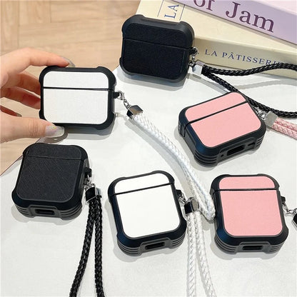 For AirPods Pro 2 / AirPods Pro Bluetooth Earphone Cover Leather Texture TPU Anti-Drop Case with Wrist Strap