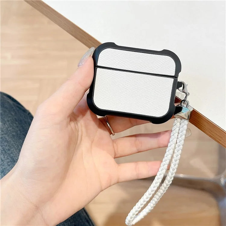 For AirPods Pro 2 / AirPods Pro Bluetooth Earphone Cover Leather Texture TPU Anti-Drop Case with Wrist Strap