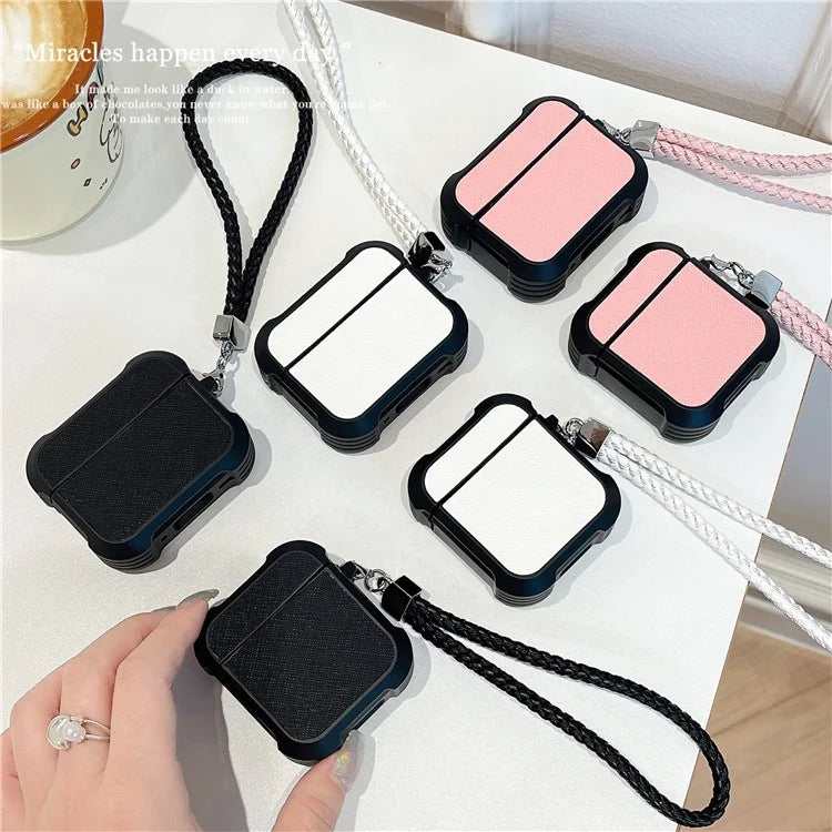 For AirPods Pro 2 / AirPods Pro Bluetooth Earphone Cover Leather Texture TPU Anti-Drop Case with Wrist Strap