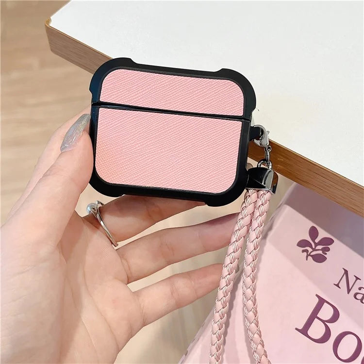 For AirPods Pro 2 / AirPods Pro Bluetooth Earphone Cover Leather Texture TPU Anti-Drop Case with Wrist Strap