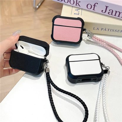 For AirPods Pro 2 / AirPods Pro Bluetooth Earphone Cover Leather Texture TPU Anti-Drop Case with Wrist Strap