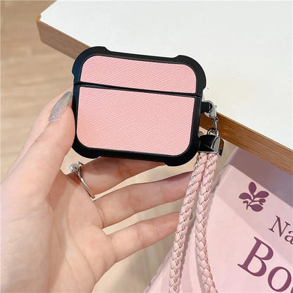 For Apple AirPods 3 Bluetooth Earphone Cover Leather Texture TPU Anti-Drop Case with Wrist Strap