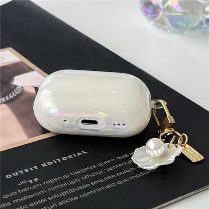 For AirPods Pro 2 Case IMD Soft TPU Protective Cover with Pearl Shell Pendant