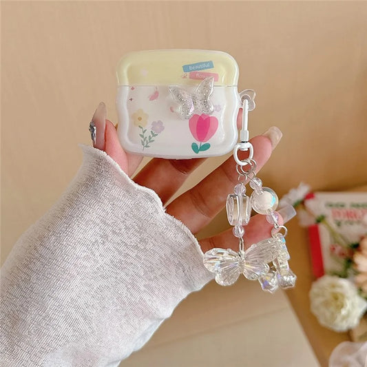 For Apple AirPods Pro 2 / AirPods Pro Bluetooth Earphones Cover Butterfly and Flower TPU Case with Pendant