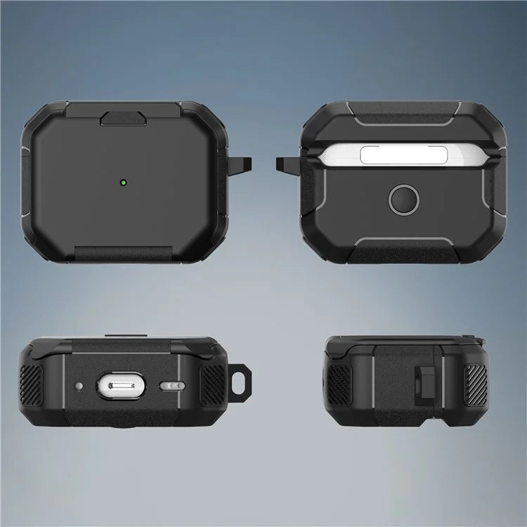 For AirPods Pro 2 Case PC+TPU Flip Stand Bluetooth Earphone Anti-Drop Cover with Carabiner