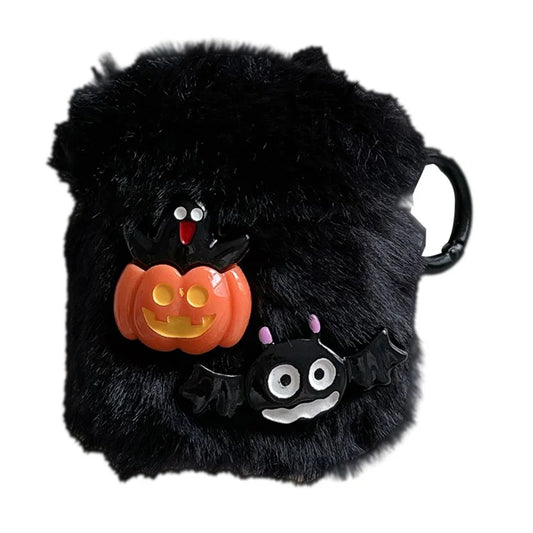 For Apple AirPods with Wireless Charging Case (2019) / AirPods with Charging Case (2019) / (2016) Case Halloween Pumpkin Bat Fluffy TPU Cover