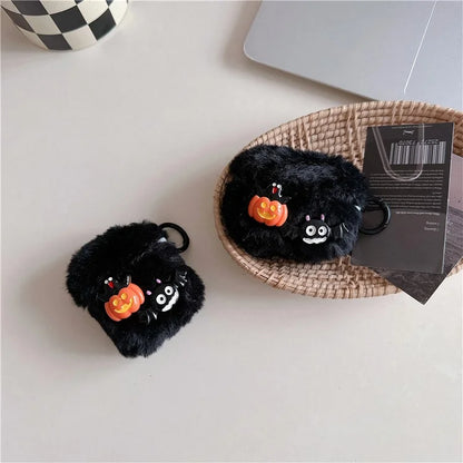 For Apple AirPods with Wireless Charging Case (2019) / AirPods with Charging Case (2019) / (2016) Case Halloween Pumpkin Bat Fluffy TPU Cover