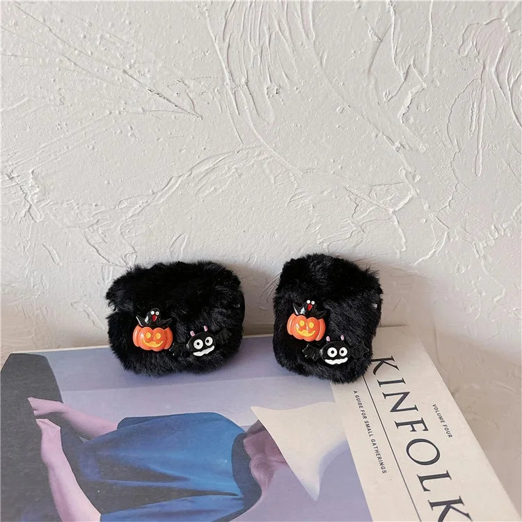 For Apple AirPods with Wireless Charging Case (2019) / AirPods with Charging Case (2019) / (2016) Case Halloween Pumpkin Bat Fluffy TPU Cover