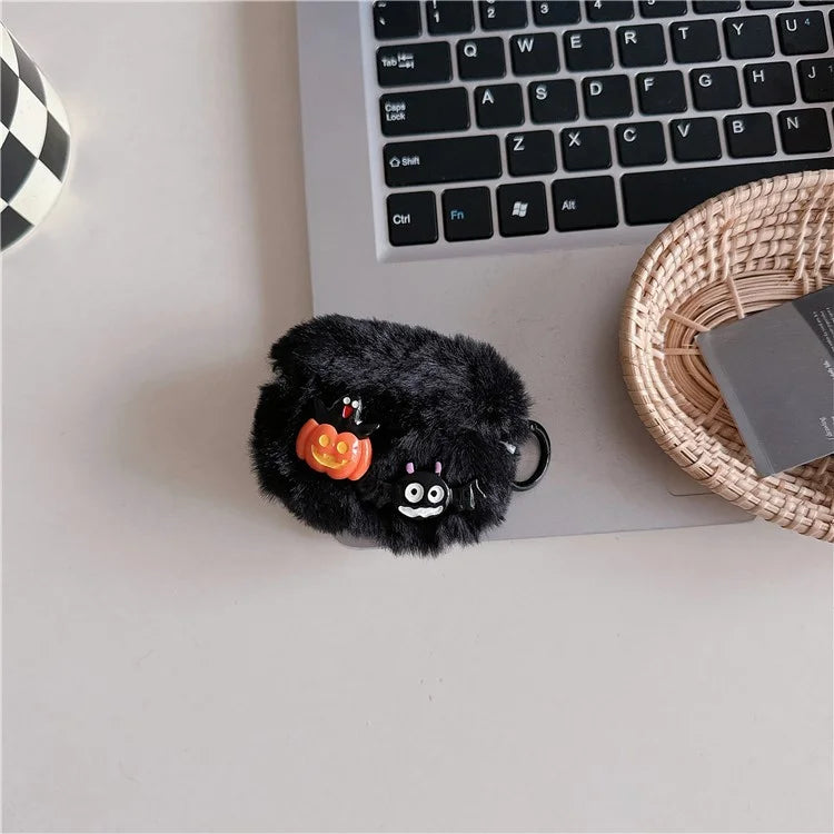 For Apple AirPods Pro 2 / AirPods Pro Case Halloween Pumpkin Bat Fluffy TPU Cover with Ring Buckle