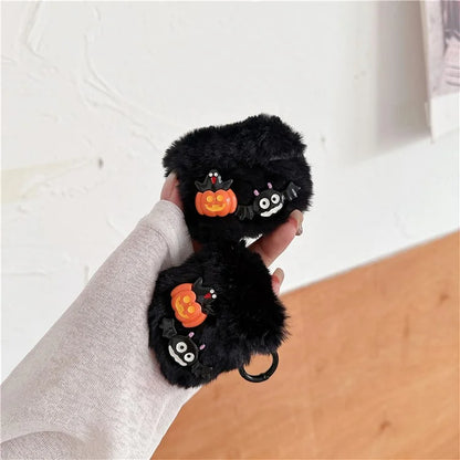 For Apple AirPods 3 Case Halloween Pumpkin Bat Fluffy TPU Cover with Ring Buckle