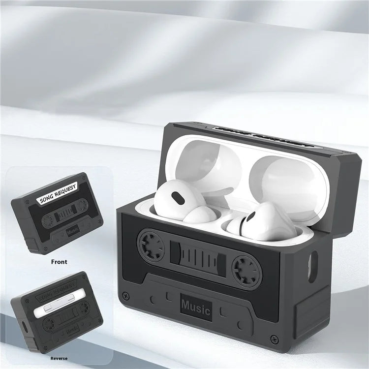 For Apple AirPods 3 Case Cassette Tape Design Portable Liquid Silicone Earbuds Cover with Strap