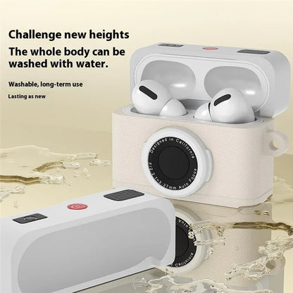 For Apple AirPods 3 Case Retro Camera Design Liquid Silicone Earbuds Carrying Cover with Carabiner