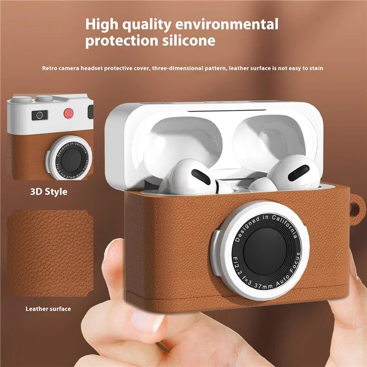 For Apple AirPods 3 Case Retro Camera Design Liquid Silicone Earbuds Carrying Cover with Carabiner