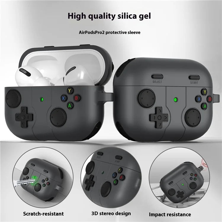 For AirPods Pro 2 / AirPods Pro Case Game Console Shape Earphones Silicone Shell with Carabiner