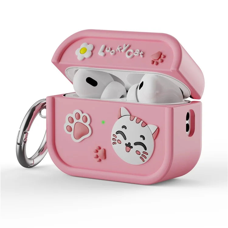 For AirPods Pro 2 Case 3D Cartoon Animals Funny Silicone Earbuds Cover with Carabiner