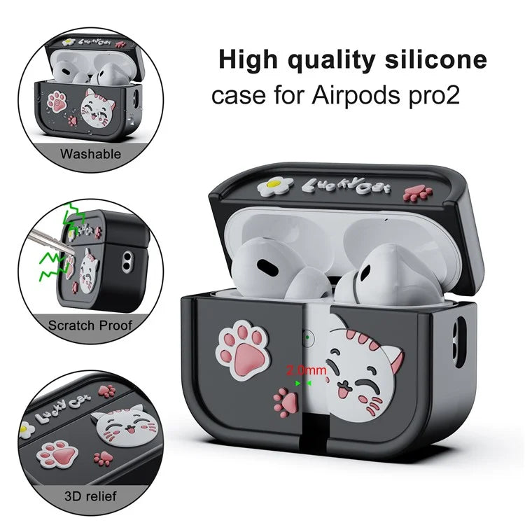 For AirPods Pro 2 Case 3D Cartoon Animals Funny Silicone Earbuds Cover with Carabiner