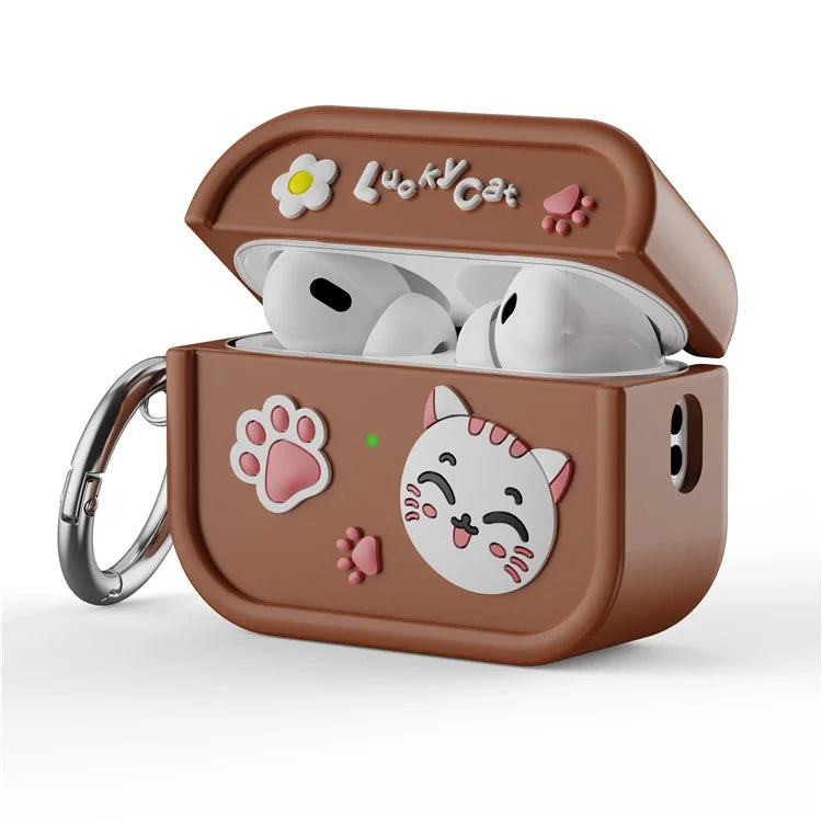 For AirPods Pro 2 Case 3D Cartoon Animals Funny Silicone Earbuds Cover with Carabiner