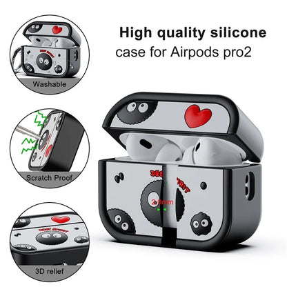 For AirPods Pro 2 Case Cartoon Briquette Silicone Protective Cover with Carabiner