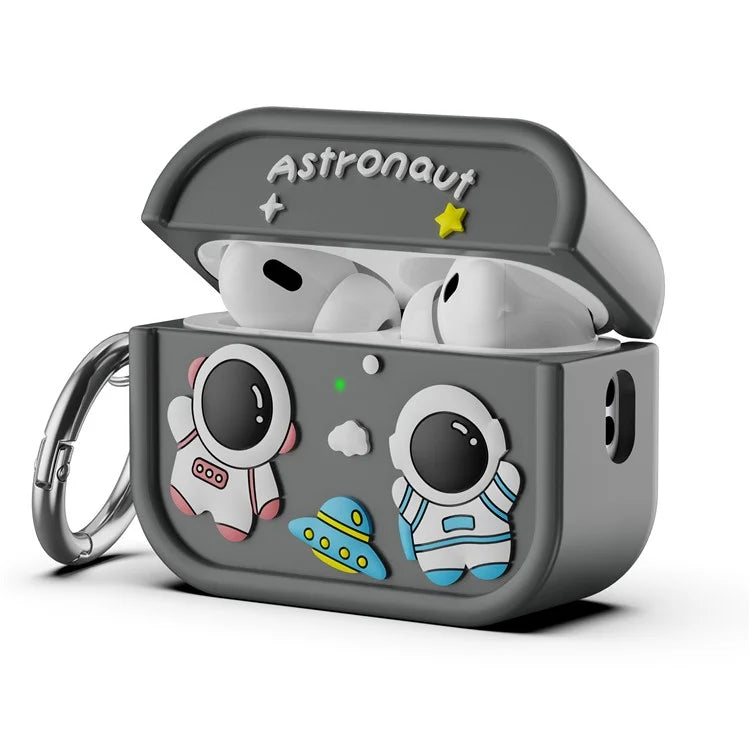 For AirPods Pro 2 Case Cute Astronaut Design Silicone Earphone Cover with Carabiner