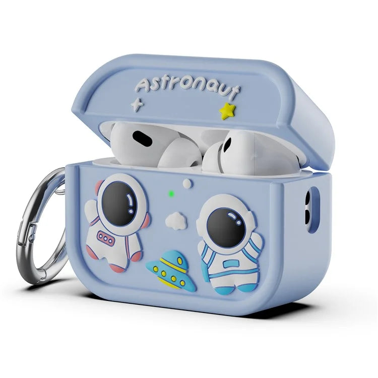 For AirPods Pro 2 Case Cute Astronaut Design Silicone Earphone Cover with Carabiner