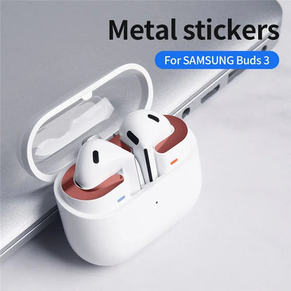 For Samsung Galaxy Buds3 Charging Case Bluetooth Earbuds Metal Sticker Anti-Dust Protective Decals