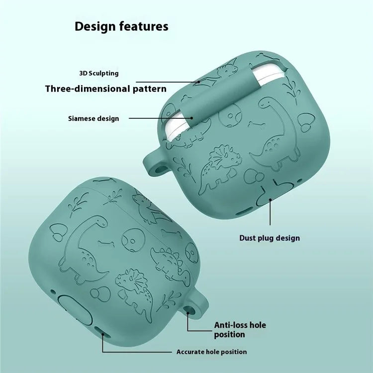 For AirPods 4 Case Unique Dinosaur Design Liquid Silicone Earphone Cover with Carabiner