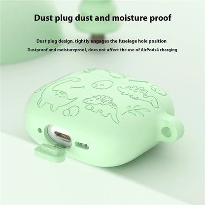 For AirPods 4 Case Unique Dinosaur Design Liquid Silicone Earphone Cover with Carabiner