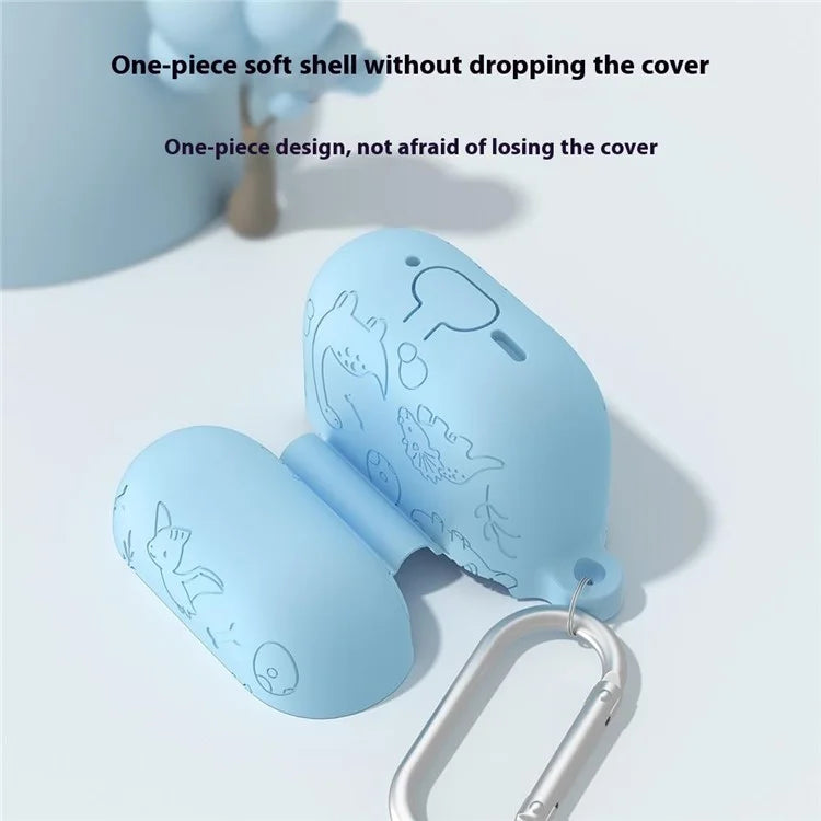 For AirPods 4 Case Unique Dinosaur Design Liquid Silicone Earphone Cover with Carabiner