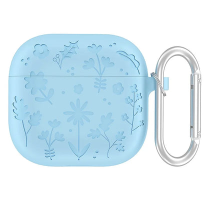 For AirPods 4 Case Floral Pattern Liquid Silicone Earphone Cover with Carabiner