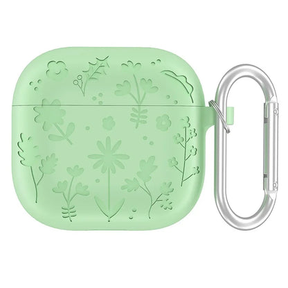 For Apple AirPods 3 Case Floral Pattern Liquid Silicone Earphone Cover with Carabiner