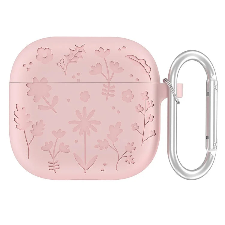 For Apple AirPods 3 Case Floral Pattern Liquid Silicone Earphone Cover with Carabiner