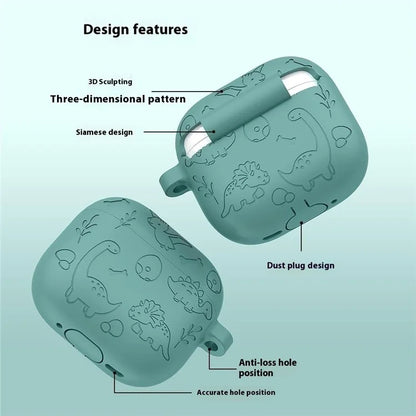 For AirPods Pro 2 / AirPods Pro Case Unique Dinosaur Design Liquid Silicone Earphone Cover with Carabiner