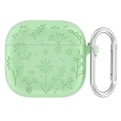 For AirPods Pro 2 / AirPods Pro Case Floral Pattern Liquid Silicone Earphone Cover with Carabiner