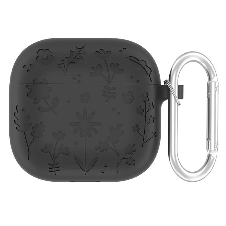 For AirPods Pro 2 / AirPods Pro Case Floral Pattern Liquid Silicone Earphone Cover with Carabiner