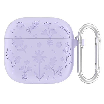 For AirPods Pro 2 / AirPods Pro Case Floral Pattern Liquid Silicone Earphone Cover with Carabiner