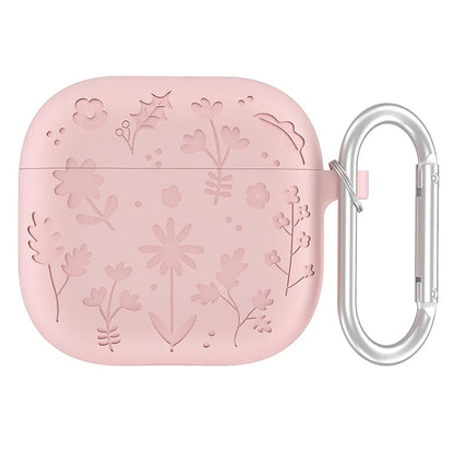 For AirPods Pro 2 / AirPods Pro Case Floral Pattern Liquid Silicone Earphone Cover with Carabiner