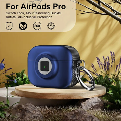 For Apple AirPods Pro Case PC+TPU Flip Earphone Cover with Carabiner and Switch Lock