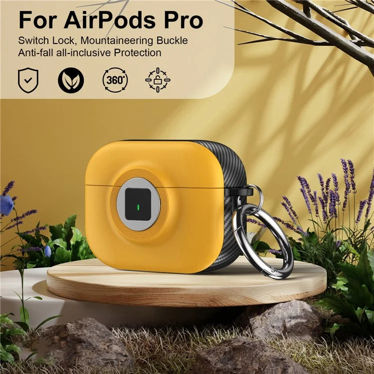 For Apple AirPods Pro Case PC+TPU Flip Earphone Cover with Carabiner and Switch Lock