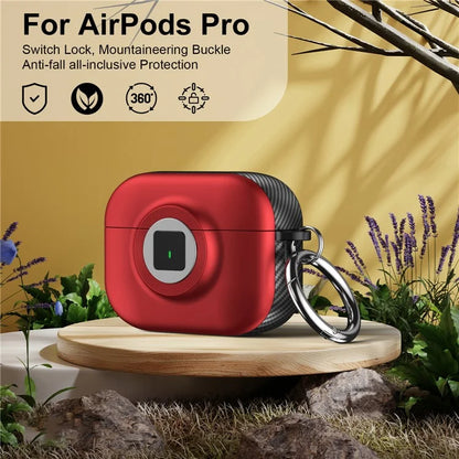 For Apple AirPods Pro Case PC+TPU Flip Earphone Cover with Carabiner and Switch Lock