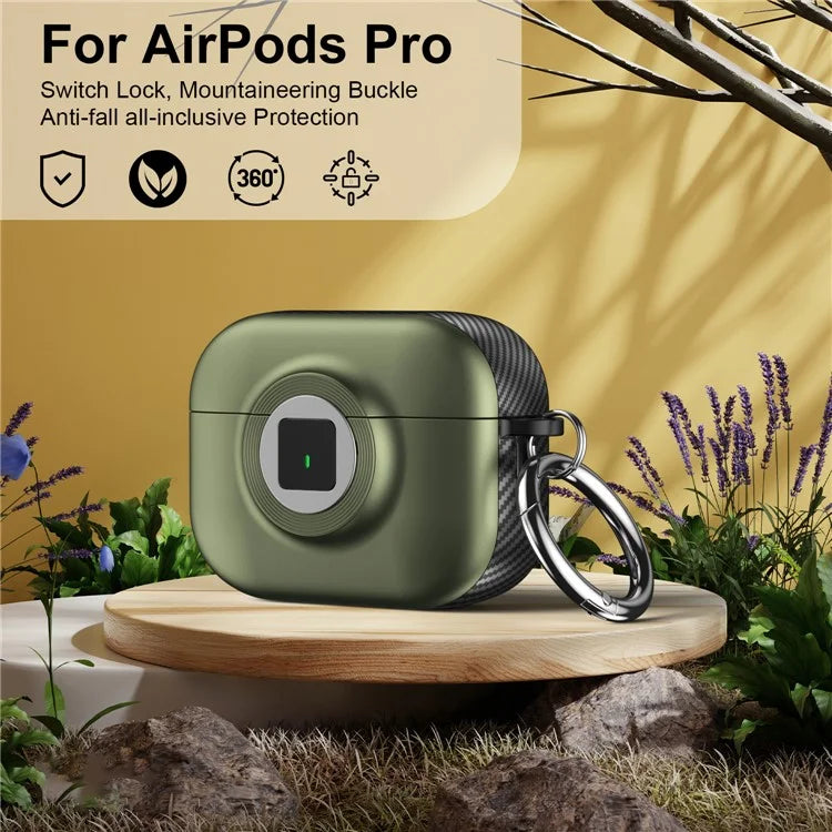 For Apple AirPods Pro Case PC+TPU Flip Earphone Cover with Carabiner and Switch Lock