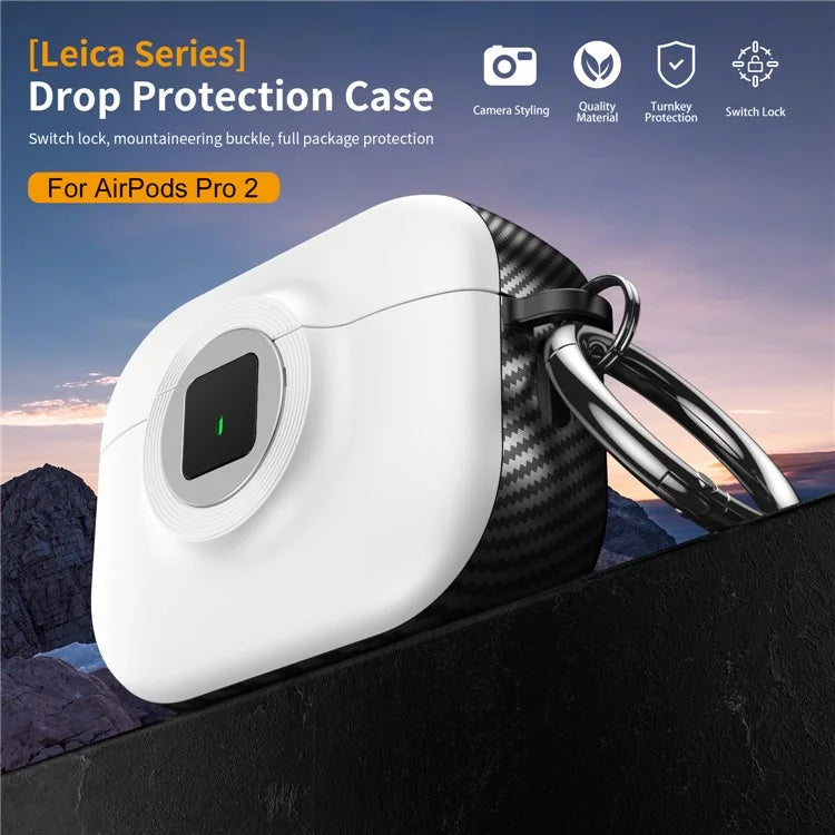 For Apple AirPods Pro Case PC+TPU Flip Earphone Cover with Carabiner and Switch Lock