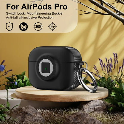 For Apple AirPods Pro Case PC+TPU Flip Earphone Cover with Carabiner and Switch Lock