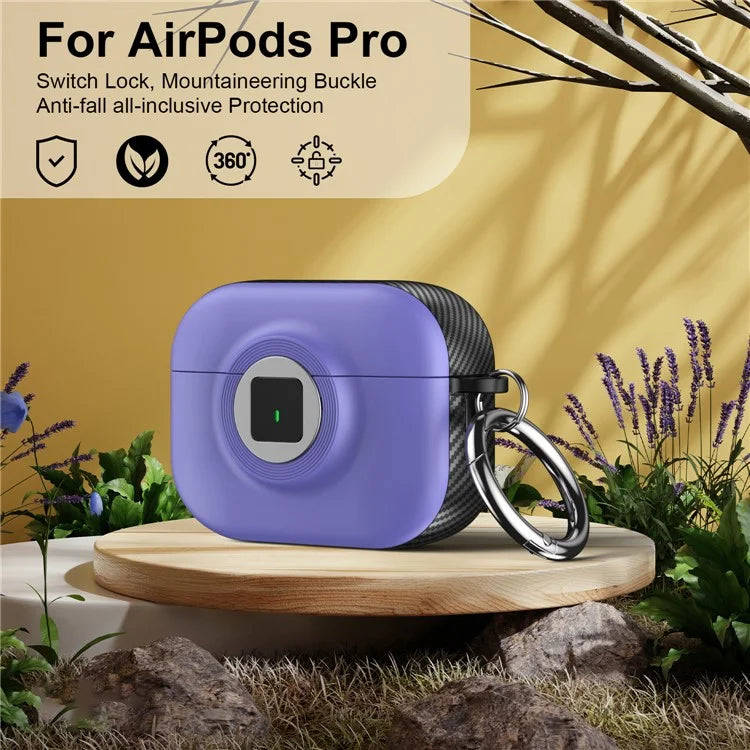 For Apple AirPods Pro Case PC+TPU Flip Earphone Cover with Carabiner and Switch Lock