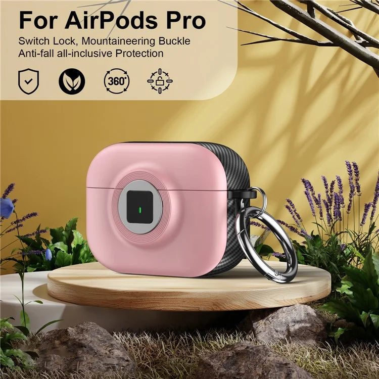 For Apple AirPods Pro Case PC+TPU Flip Earphone Cover with Carabiner and Switch Lock