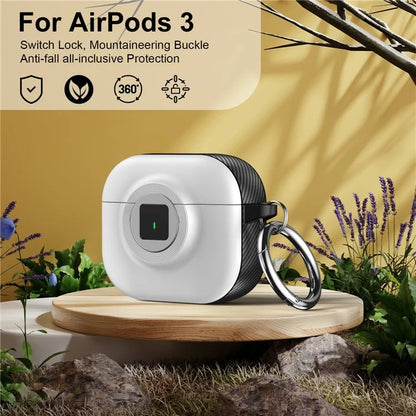 For Apple AirPods 3 Case PC+TPU Flip Earphone Cover with Carabiner and Switch Lock